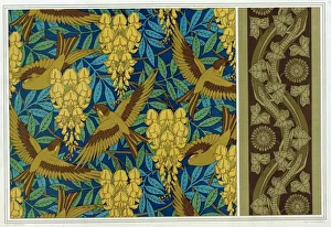 Lizards Prints: Designs for Birds and Wisteria Hanging and wallpaper border with Lizards and Ivy, pub