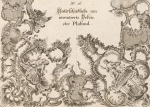 Wachsmuth Jeremias Prints: Two Designs for Ceiling Decorations, Plate 1 from Unterschiedliche neu inv