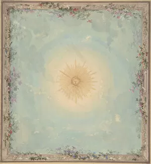 Trompe Loeil Collection: Designs for Ceilings with Central Sunburst, 19th century. Creator: Charles Monblond