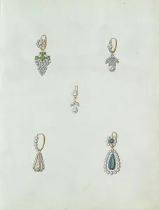 Bunch Of Grapes Prints: Five designs of earrings, one of which is with a grapes