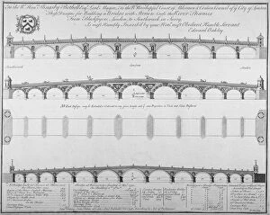 Blackfriars Bridge Gallery: Three designs by Edward Oakley for Blackfriars Bridge, 1756. Artist: Benjamin Cole