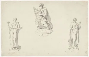 Three designs for organ decoration: Singing, King David and Music, 1741-1801. Creator: Anthony Ziesenis