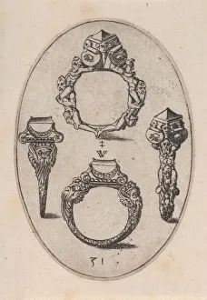 Gemstones Prints: Designs for Four Rings, Plate 31 from Livre d Aneaux d Orfevrerie, 1561