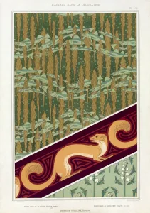 Designs for wallpaper, border and silk fabric, pub. 1897. Creator: Maurice Pillard Verneuil