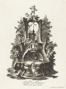 Etching And Engraving On Laid Paper Prints: Dessein d'une Fontaine orné avec les quatre Elements (Design for a Fountain)