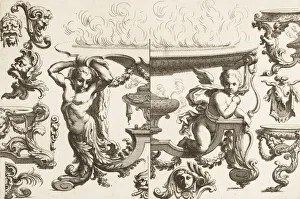 Desseins de Brasiers dont les Ornements peuuent Seruir aux Cuuettes, Tables, et autre