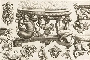 Desseins de Brasiers dont les Ornements peuuent Seruir aux Cuuettes, Tables, et autre