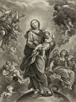 Destroy the dragon without sword; (Dan. 14. 25); Virgin and Child on hemisphere. Creator: Johann Jakob Frey the Elder