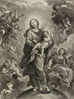 Mary Virgin Collection: Destroy the dragon without sword; (Dan. 14.25); Virgin and Child on hemisphere