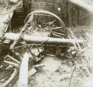 Field Gun Prints: Destroyed 7. 7 field gun, Yser, Belgium, c1914-c1918