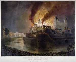 Ablaze Prints: Destruction of the Armoury in the Tower of London by fire, 30 October 1841. Artist