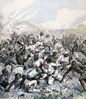 Bloodthirsty Gallery: Destruction of a German expedition in Africa, 1891. Artist: Henri Meyer