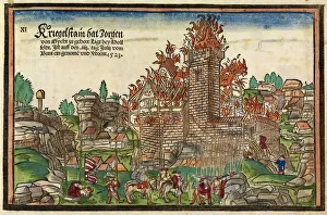 War Atrocities Prints: Destruction of the Krogelstein Castle by the Swabian League