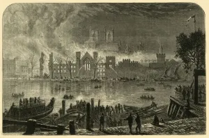 Destruction of the Old Houses of Parliament, October 16, 1834, (1881). Creator: Unknown