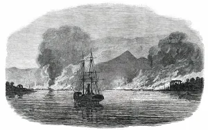Junk Prints: Destruction of a Piratical Chinese Fleet at Pinghoy, 1850. Creator: Unknown