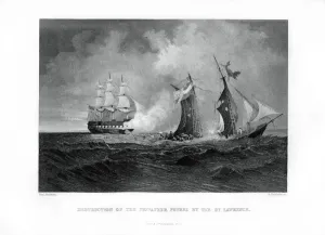 Privateer Prints: Destruction of the privateer Petrel by the St Lawrence