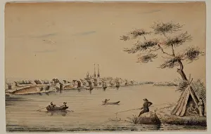 Detroit River Prints: Detroit as Seen from the Canadian Shore in 1821, 1821. Creator: Alexander Macomb