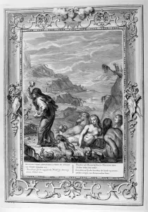 Population Prints: Deucalion and Pyrrha repeople the world by throwing stones behind them