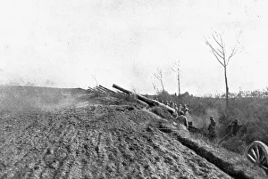 Military Operation Prints: Devant Montdidier; Batteries de 155 en action, 1918. Creator: Unknown