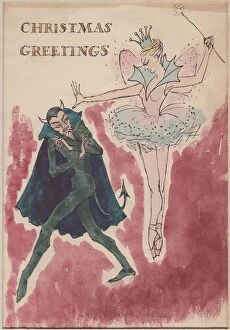Christmas Card Gallery: Devil and fairy, Christmas card, 1952. Creator: Shirley Markham