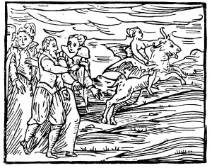 The Devil, in the form of a flying goat, carrying a witch to the Sabbath, 1608 The Devil, in the form of a flying goat, carrying a witch to the Sabbath, 1608