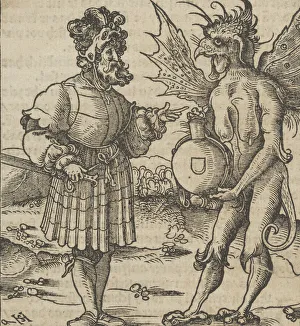 Monster Prints: The Devil Offering Poison to a Knight, from Hymmelwagen auff dem, wer wol lebt... 1517