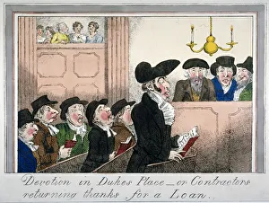 Choir Boy Prints: Devotion in Dukes Place or contractors returning thanks for a loan, c1818. Artist