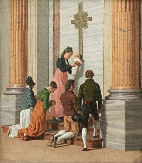 Humble Prints: Devotion by the Holy Door of St. Peter's Basilica, c1814. Creator: CW Eckersberg