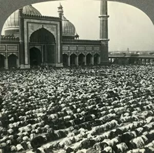 Devout Gallery: Devout Mohammedans Prostrate at Prayer Time - Jama Masjid, Indias Greatest Mosque