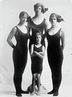 Headdresses Prints: The four Dew Sisters in leotards, 1913. Creators: Bain News Service, George Graham Bain