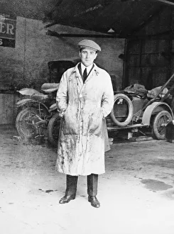 Bentley Prints: DF Bentley standing in front of a Bentley car, 1921