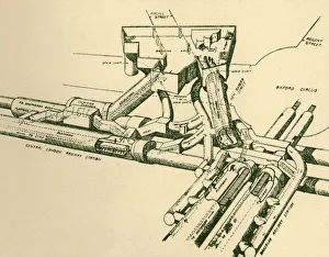 Golding Prints: Diagram of New Tube Station at Oxford Circus, 1930. Creator: Unknown