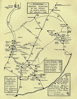 Railway Lines Prints: Diagram Showing Positions of the Troops in South Africa