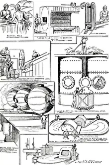 Fibre Prints: Diagrams illustrating the preparation of Rags and Esparto Grass for Paper-making, c1917