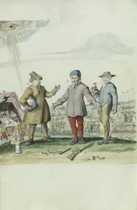 Conspirator Prints: Dialogue between Kees den Boer and the landlord, 1710-1740. Creator: Anon