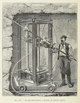 Mining Prints: Diamond Drilling Machine designed by Georges Leschot, pub. 1883 (engraving), 1883