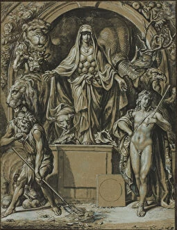 Pen And Ink Drawing Collection: Diana of Ephesus as Allegory of Nature, c.1680. Creator: Joseph Werner