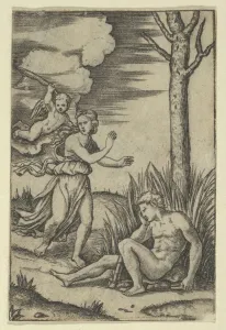 Endymion Prints: Diana followed by cupid at left