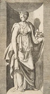 Diana holding fruit in her left hand standing within a niche, ca. 1531-76