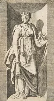 Artemis Collection: Diana holding fruit in her left hand standing within a niche, ca. 1531-76