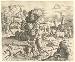 Diana the Huntress in a Landscape, ca. 1530-42. Creator: Vincenzo Caccianemici Diana the Huntress in a Landscape, ca. 1530-42. Creator: Vincenzo Caccianemici