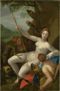 Northern Mannerism Prints: Diana with Nymphs, Dogs and Game, c1600. Creator: Anon