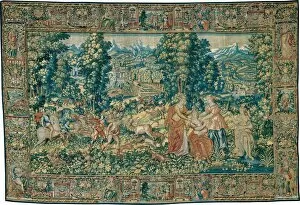 Hunting Dog Collection: Diana and Her Nymphs with the Ox Hunt, Flanders, c. 1600. Creator: Unknown