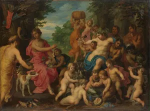 Huntress Prints: Diana Offered Wine and Fruit by Bacchus and his Retinue