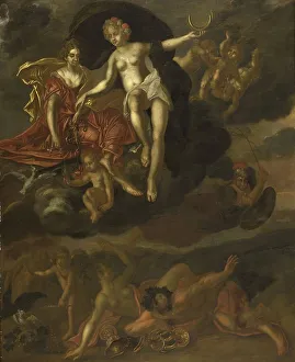 Crescent Moon Prints: Diana and Virtus Punish Venus and Bacchus, 1694. Creator: T van Malsen
