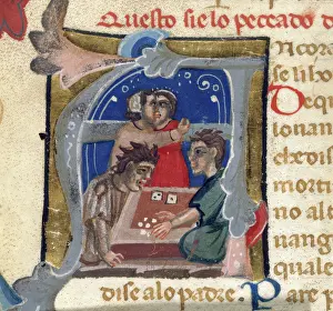 Opposing Prints: Dice players, 14th century. Creator: Unknown