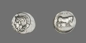 Wisdom Gallery: Didrachm (Coin) Depicting the Goddess Athena, 400-335 BCE. Creator: Unknown