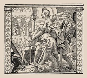 Viking Age Prints: Die Nibelungen. How Rudiger?s corps is presented to Krimhild, 1840-1841. Creator: Rethel