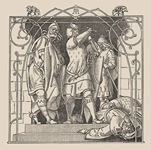 Wotan Prints: Die Nibelungen. How They Threw Down the Dead Out Of The Hall, 1840-1841. Creator: Rethel
