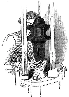 Die-stamping the channel and eye position on needle wires, Redditch, England, c1835